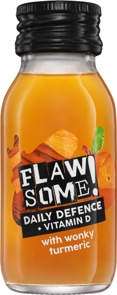 FLAWSOME Daily Defence +Vitamin D Shot / Wonky Turmeric 60ml (Pack of 12)