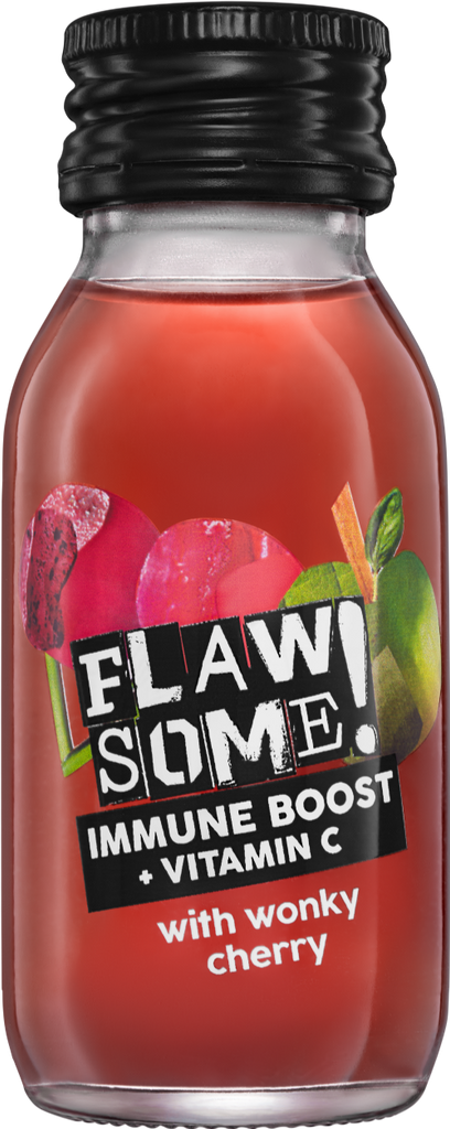 FLAWSOME Immune Boost +Vitamin C Shot with Wonky Cherry 60ml (Pack of 12)