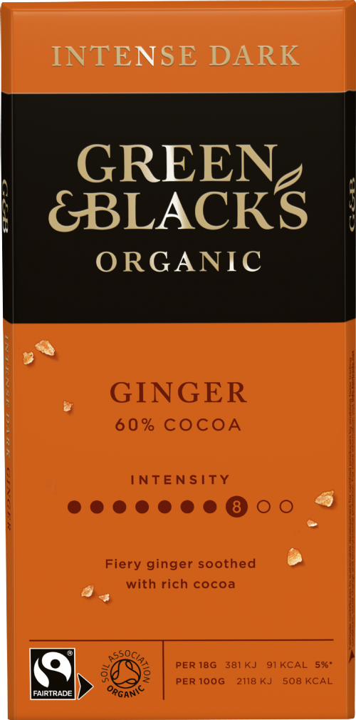 GREEN & BLACK'S Organic Ginger Dark Chocolate Bar 90g (Pack of 15)