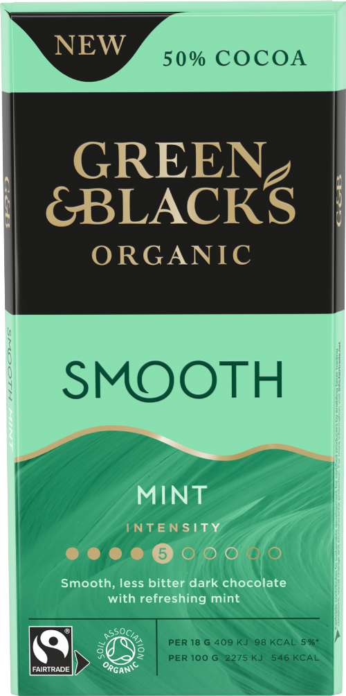 GREEN & BLACK'S Organic Smooth 50% Cocoa Dk Mint Choc Bar90g (Pack of 15)