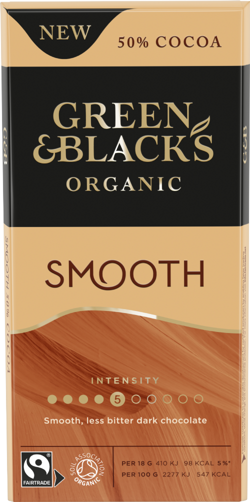 GREEN & BLACK'S Organic Smooth 50% Cocoa Dark Choc Bar 90g (Pack of 15)