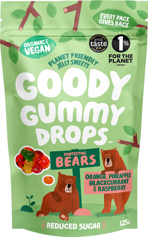 GOODY GUMMY DROPS Bears - Orange, P/Apple, B/C & Rasp 125g (Pack of 8)