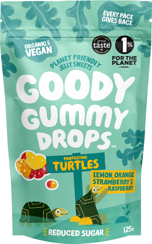 GOODY GUMMY DROPS Turtles - Lemon, Orange, Straw & Rasp 125g (Pack of 8)