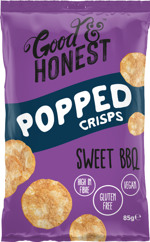 GOOD & HONEST Popped Crisps - Sweet BBQ 85g (Pack of 8)