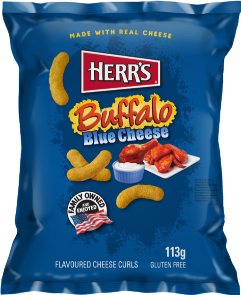 HERR'S Buffalo Blue Cheese Flavoured Cheese Curls 113g (Pack of 12)