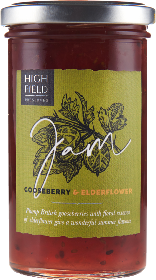 HIGHFIELD PRESERVES Gooseberry & Elderflower Jam 320g (Pack of 6)