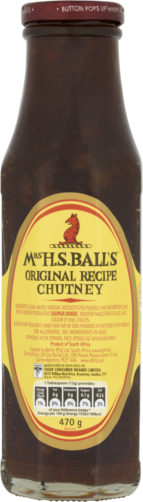 MRS H.S. BALL'S Original Recipe Chutney 470g (Pack of 8)