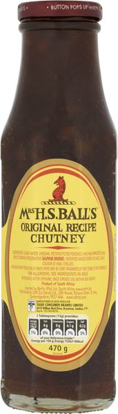 MRS H.S. BALL'S Original Recipe Chutney 470g (Pack of 8)