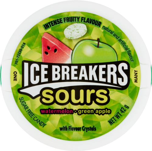 ICE BREAKERS Sours - Watermelon / Green Apple 42g (Pack of 8)