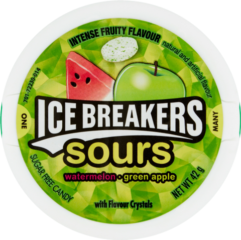 ICE BREAKERS Sours - Watermelon / Green Apple 42g (Pack of 8)