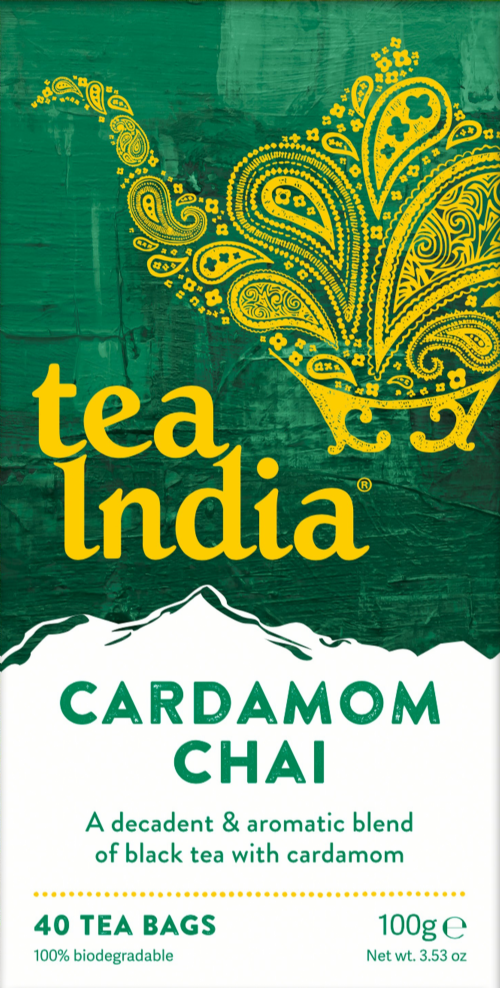 TEA INDIA Cardamom Chai 40 Teabags 100g (Pack of 4)