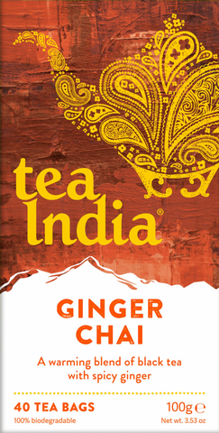 TEA INDIA Ginger Chai 40 Teabags 100g (Pack of 4)