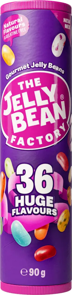 JELLY BEAN FACTORY 36 Huge Flavours Mix - Tube 90g (Pack of 24)