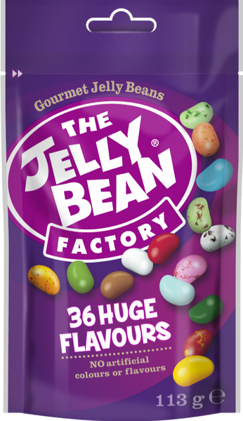 JELLY BEAN FACTORY 36 Huge Flavours Mix - Pouch 113g (Pack of 12)