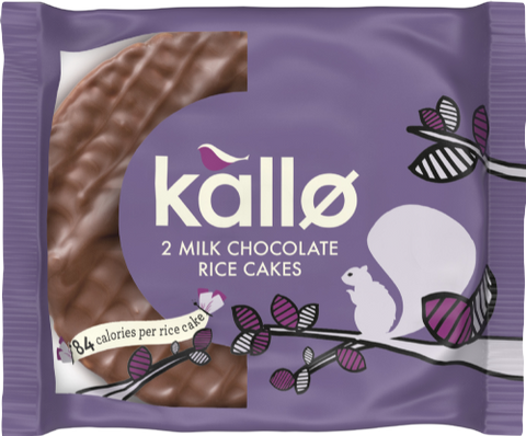 KALLO Milk Chocolate Topped Rice Cakes Twin Pack 33g (Pack of 30)