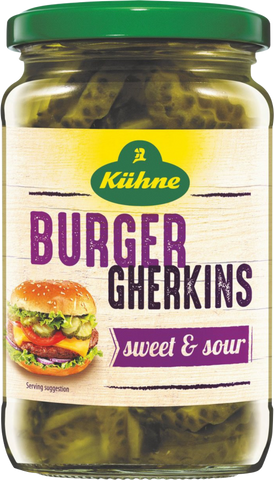 KUHNE Burger Gherkin Slices - Sweet & Sour 330g (Pack of 10)