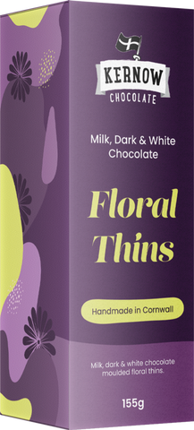 KERNOW Milk, Dark & White Chocolate Floral Thins 155g (Pack of 12)