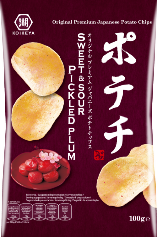 KOIKEYA Potato Crisps - Sweet & Sour Pickled Plum 100g (Pack of 12)