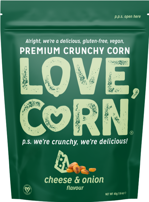 LOVE CORN Roasted Corn Snack - Cheese & Onion 45g (Pack of 10)