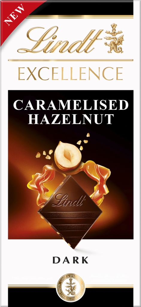 LINDT Excellence Dark Caramelised Hazelnut Bar 100g (Pack of 20)