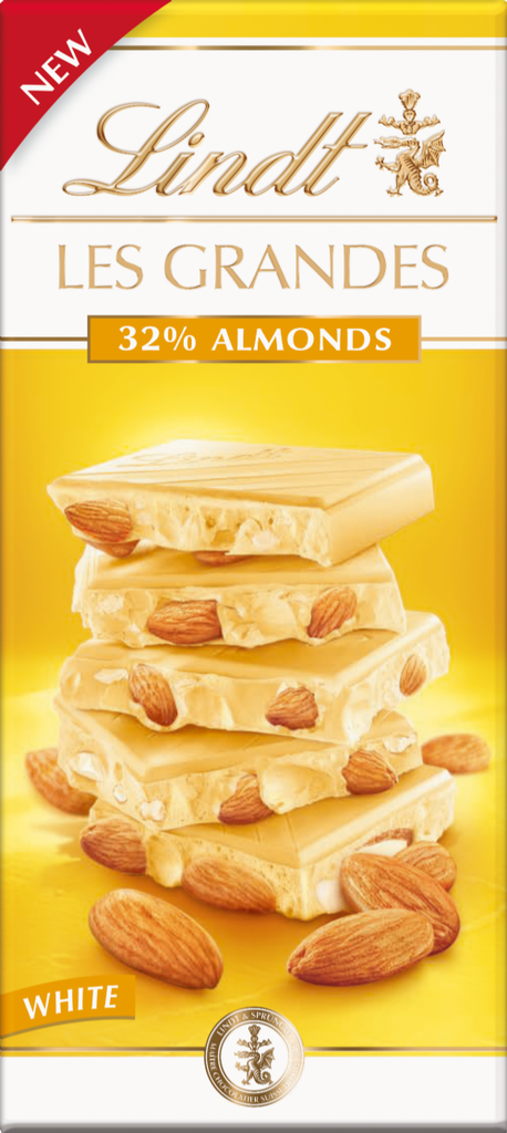 LINDT Les Grandes White Chocolate 32% Almonds Bar 150g (Pack of 15)