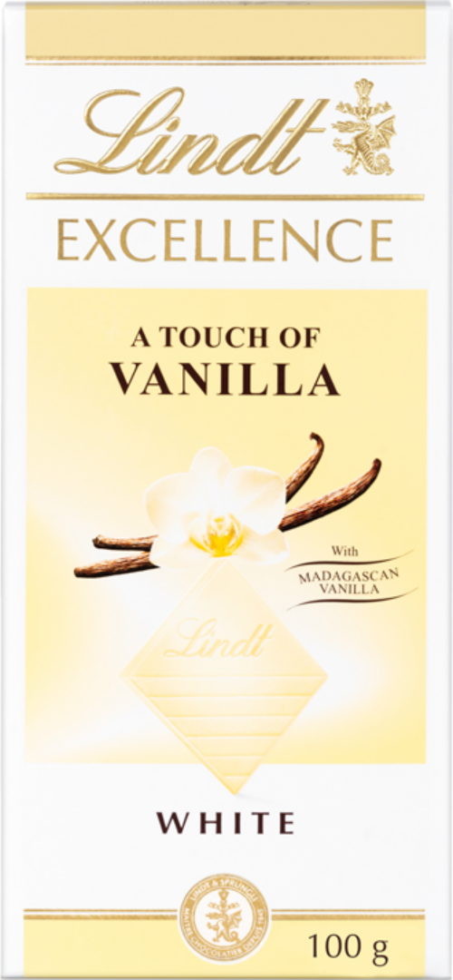 LINDT Excellence White Touch of Vanilla Bar 100g (Pack of 20)