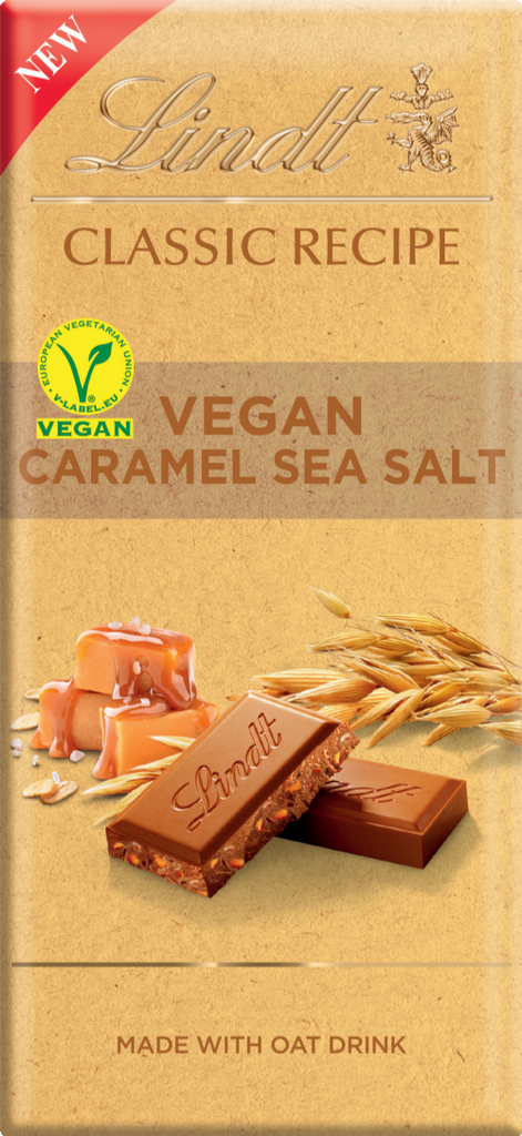 LINDT Classic Recipe Bar - Vegan Caramel Sea Salt 100g (Pack of 20)