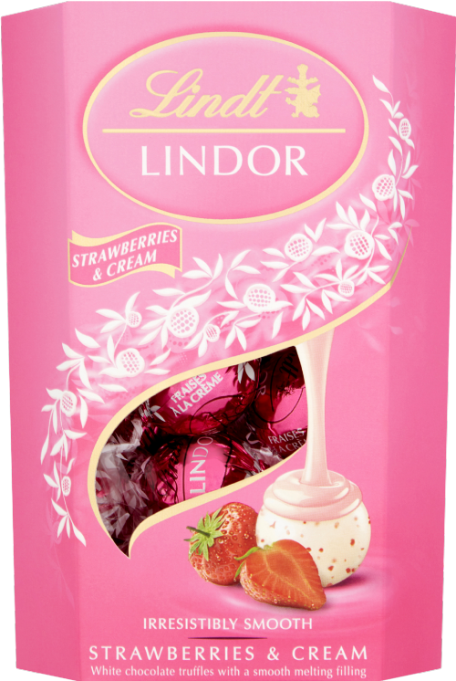 LINDT Lindor Strawberries & Cream Cornet 200g (Pack of 8)