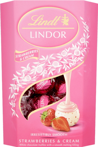 LINDT Lindor Strawberries & Cream Cornet 200g (Pack of 8)