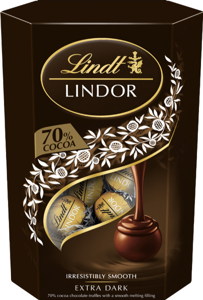 LINDT Lindor 70% Extra Dark Cornet 200g (Pack of 8)