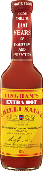 LINGHAM'S Extra Hot Chilli Sauce 358g (Pack of 6)