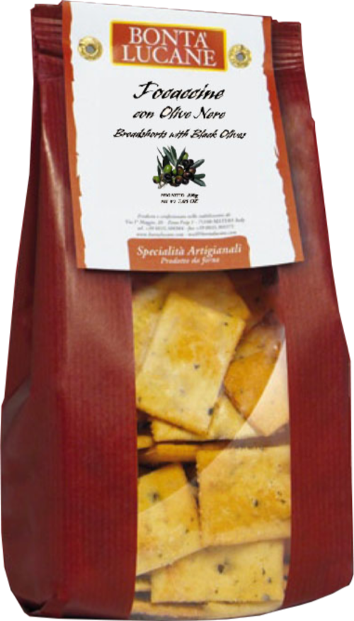 BONTA LUCANE Focaccine - Breadshorts with Black Olives 200g (Pack of 10)