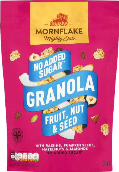 MORNFLAKE No Added Sugar Granola - Fruit, Nut & Seed 500g (Pack of 6)