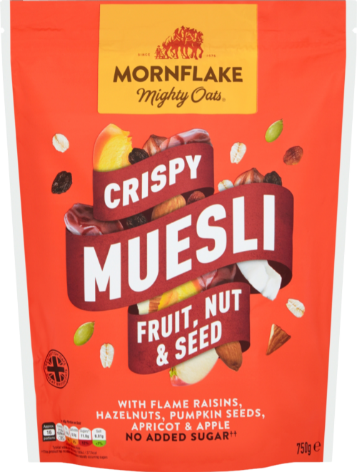 MORNFLAKE Crispy Muesli - Fruit, Nut & Seed 750g (Pack of 4)