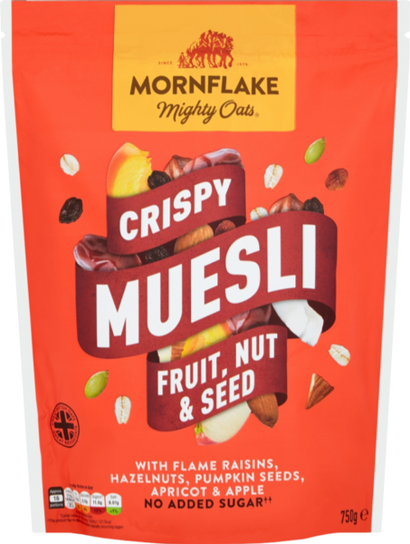 MORNFLAKE Crispy Muesli - Fruit, Nut & Seed 750g (Pack of 4)