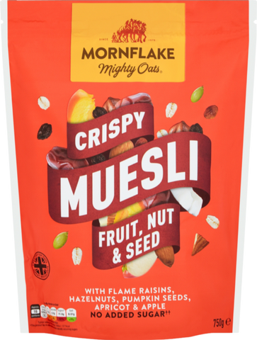 MORNFLAKE Crispy Muesli - Fruit, Nut & Seed 750g (Pack of 4)