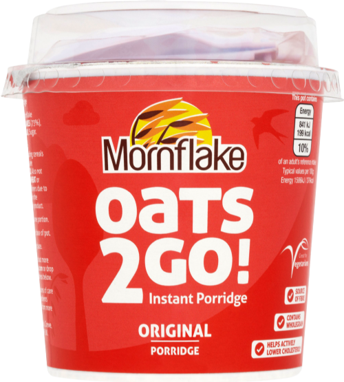 MORNFLAKE Oats 2 Go Porridge Pot - Original 53g (Pack of 12)