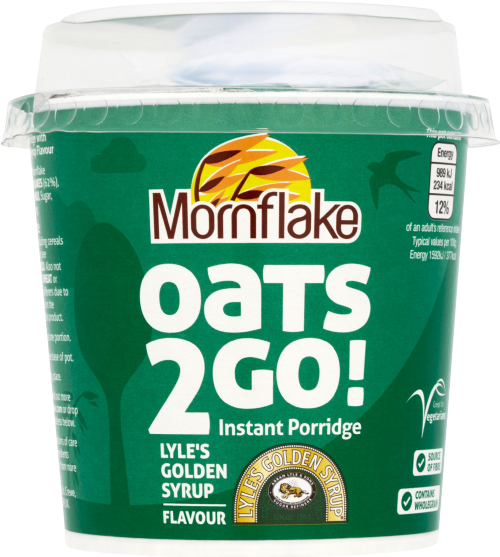 MORNFLAKE Oats 2 Go Porridge Pot - Lyle's Golden Syrup 62g (Pack of 12)