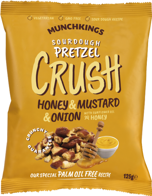 MUNCHKINGS Pretzel Crush - Honey & Mustard & Onion 125g (Pack of 10)