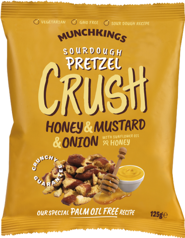 MUNCHKINGS Pretzel Crush - Honey & Mustard & Onion 125g (Pack of 10)