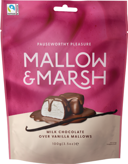 MALLOW & MARSH Vanilla Marshmallows / Milk Choc - Bag 100g (Pack of 6)