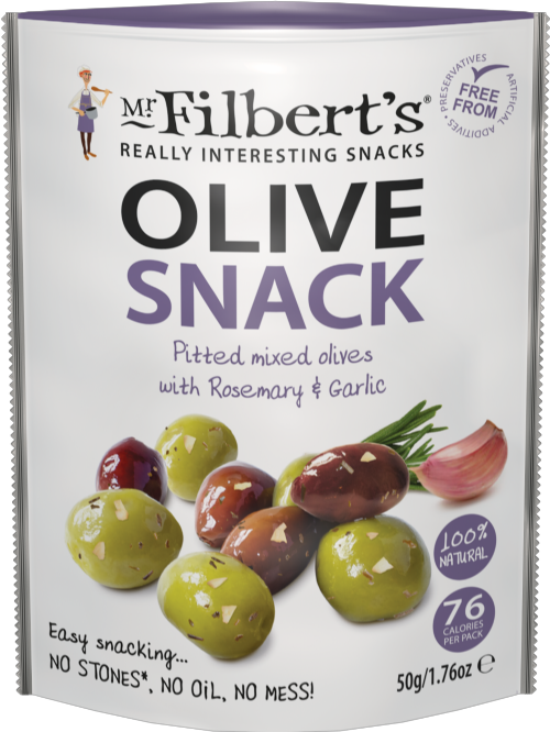 MR FILBERT'S Pitted Mixed Olives with Rosemary & Garlic 50g (Pack of 12)