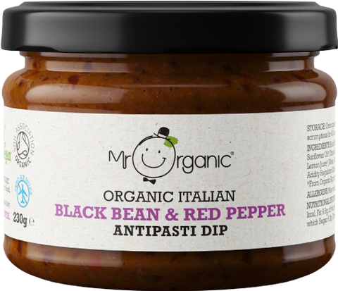 MR ORGANIC Black Bean & Red Pepper Antipasti Dip 230g (Pack of 6)