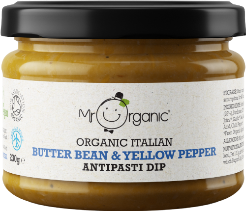 MR ORGANIC Butter Bean & Yellow Pepper Antipasti Dip 230g (Pack of 6)