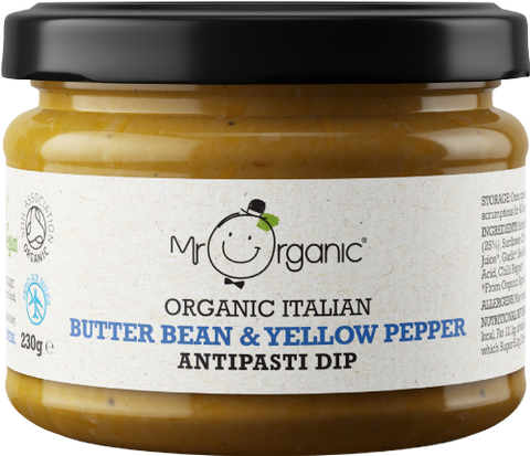 MR ORGANIC Butter Bean & Yellow Pepper Antipasti Dip 230g (Pack of 6)