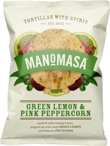 MANOMASA Green Lemon & Pink Peppercorn Corn Chips 140g (Pack of 12)