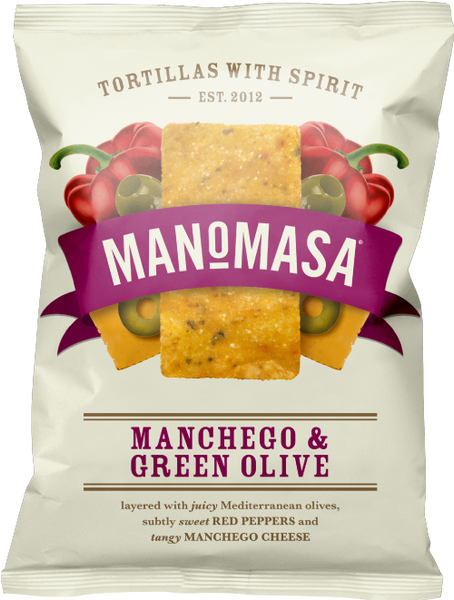 MANOMASA Manchego & Green Olive Corn Chips 140g (Pack of 12)