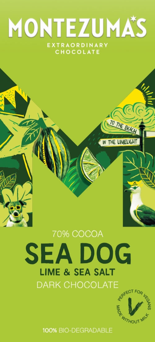 MONTEZUMA'S Sea Dog - Lime & Sea Salt Dark Chocolate Bar 90g (Pack of 12)
