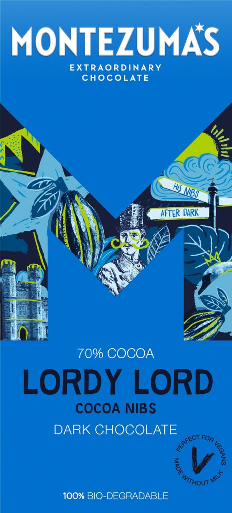 MONTEZUMA'S Lordy Lord - Cocoa Nibs Dark Chocolate Bar 90g (Pack of 12)