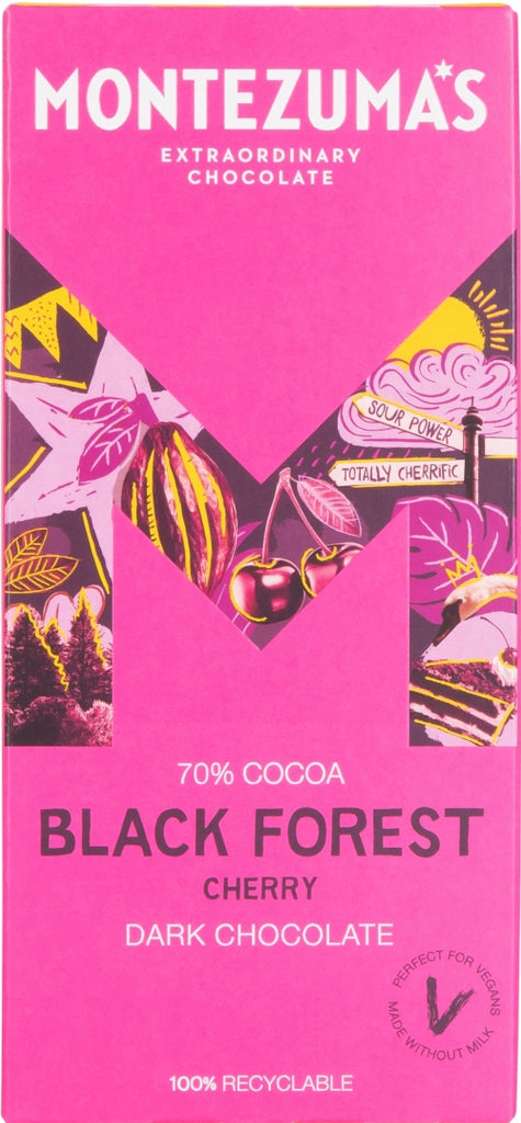 MONTEZUMA'S Black Forest - Cherry Dark Chocolate Bar 90g (Pack of 12)